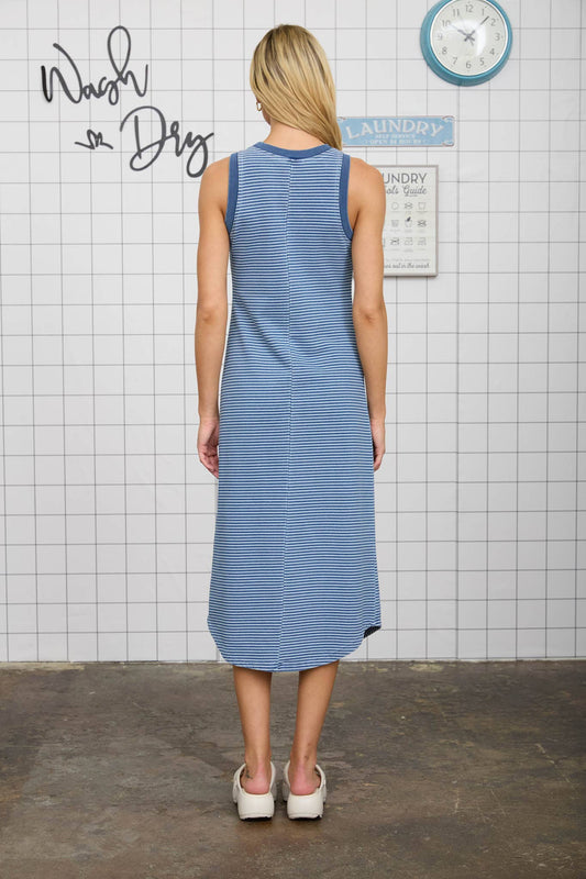 Washed Striped Tank Midi Dress