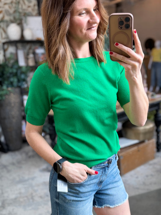 Puffy Sleeve Basic Stretchy Knit Top