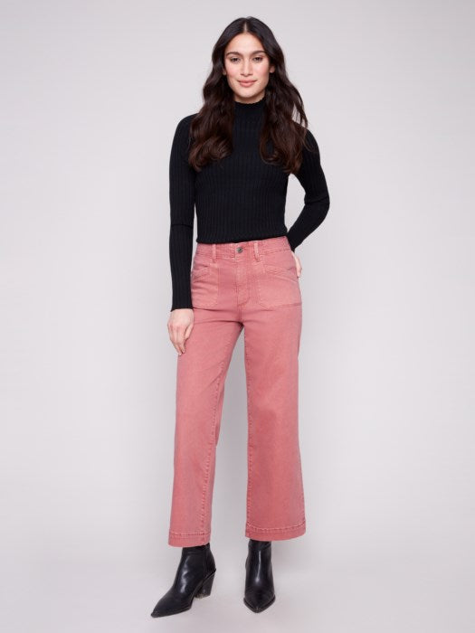 Cropped Wide Leg Stretch Twill Pants - Clearance No Returns