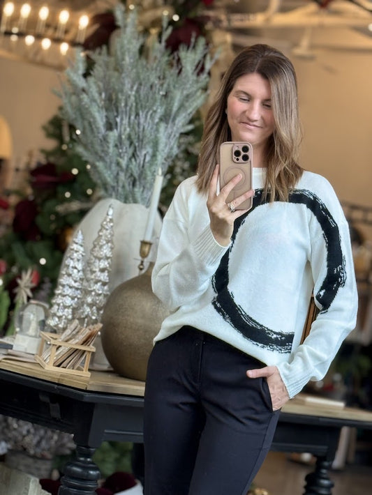 Placed Jacquard Crew Neck Sweater