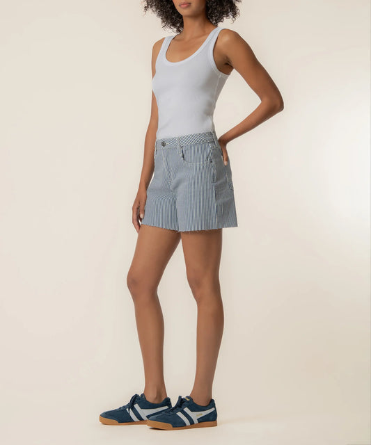 Blue Striped Jane High Short w/raw hem