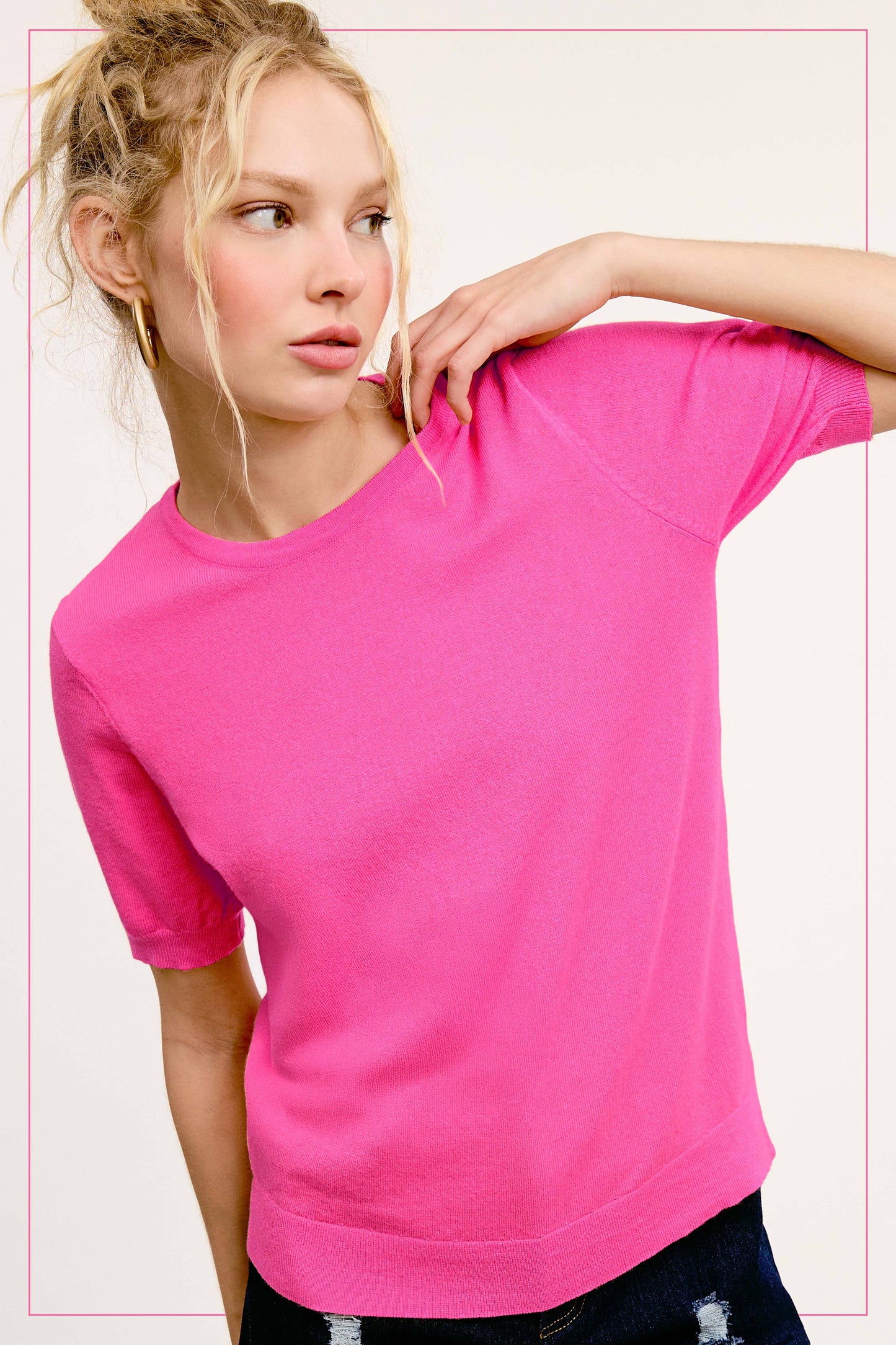 Puffy Sleeve Basic Stretchy Knit Top