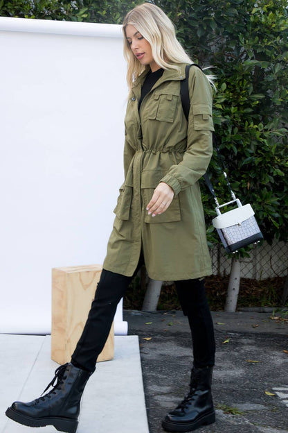 Dry Nylon Long Anorak Hooded Windbreaker