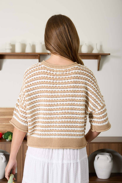 Striped Short Sleeve Cardigan