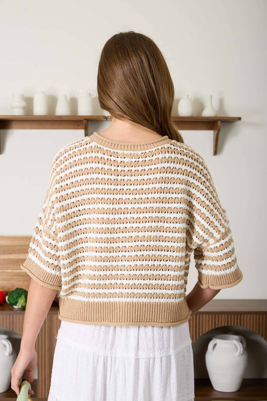 Striped Short Sleeve Cardigan