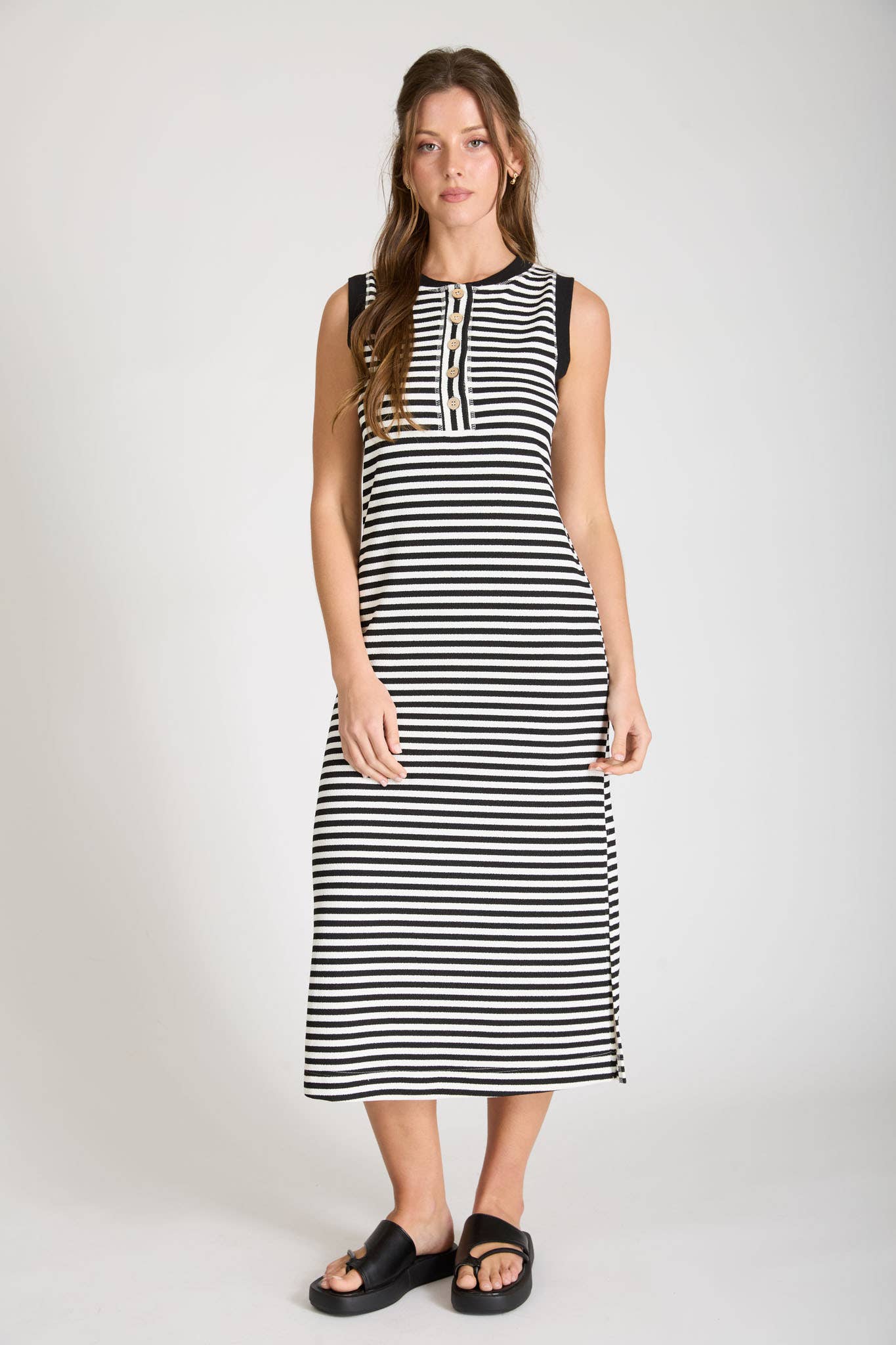 Striped Henley Midi Dress