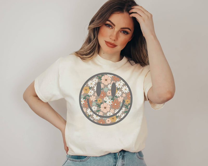 Floral Happy Face Tee | Floral T Shirt