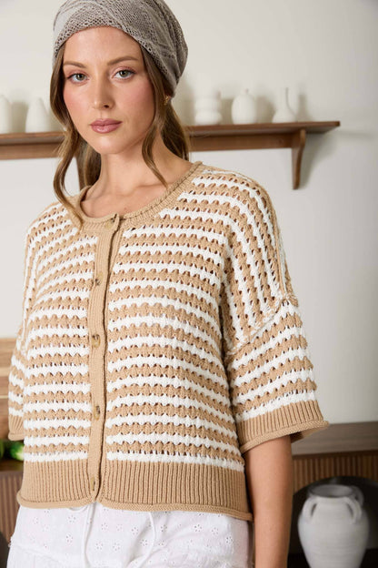 Striped Short Sleeve Cardigan