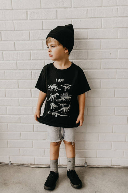 Dino Skeleton Affirmation Words Kids Tee