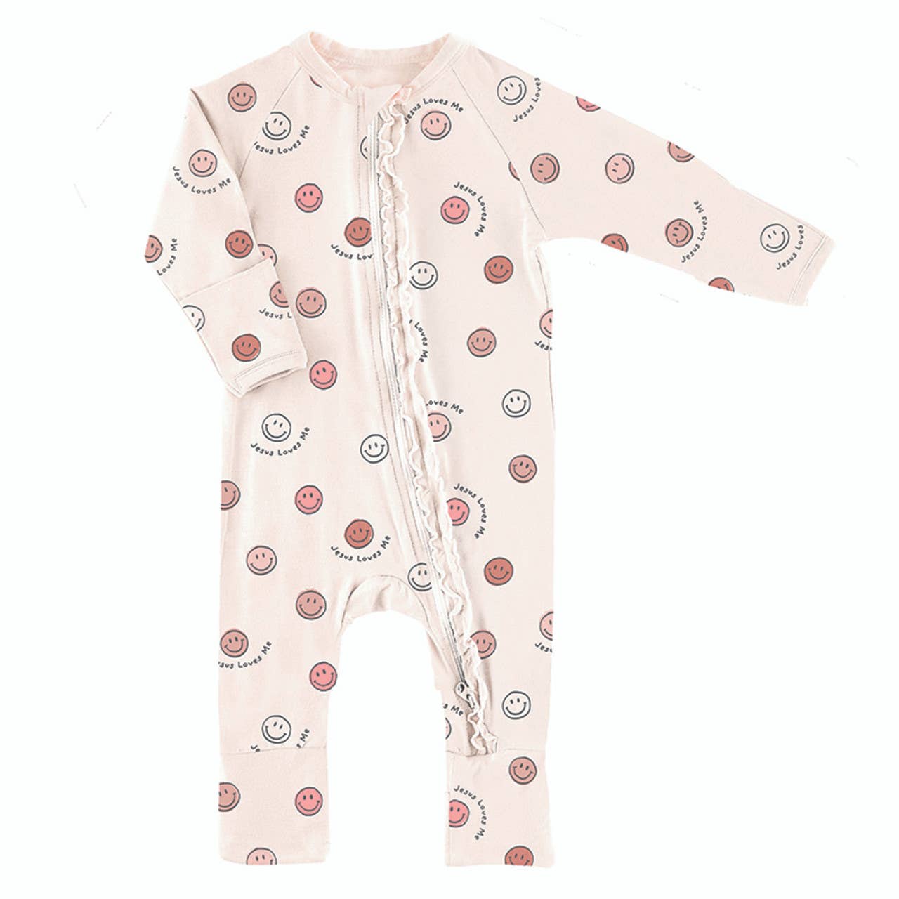 Cozy Rompers With Ruffle - Jesus Loves Me Pink