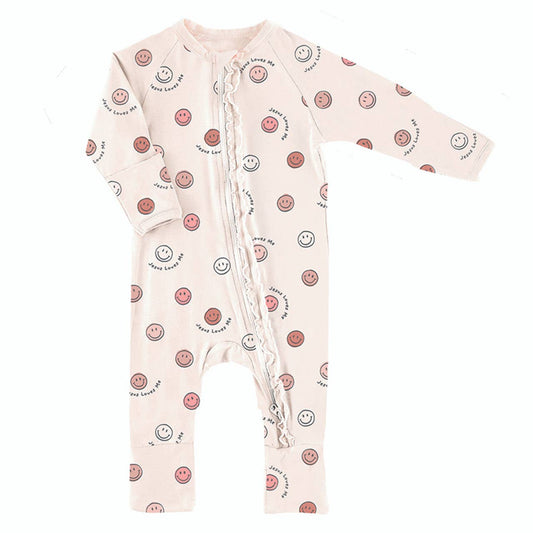 Cozy Rompers With Ruffle - Jesus Loves Me Pink