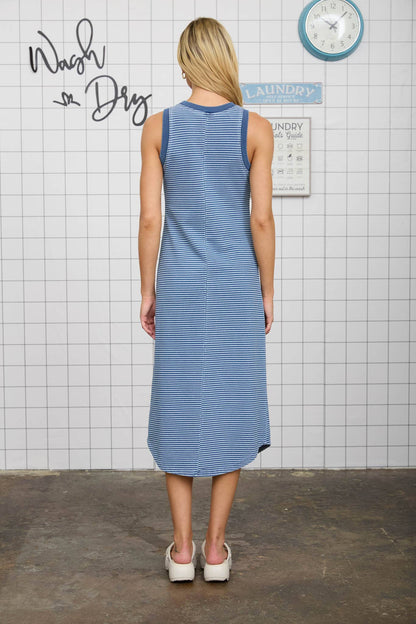 Washed Striped Tank Midi Dress