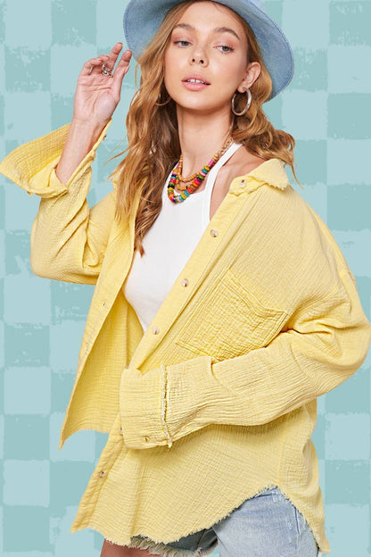 Washed Crinkled Gauze Button Down Shirt