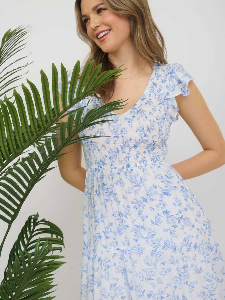Anthea Smocked Short Sleeve Midi Dress