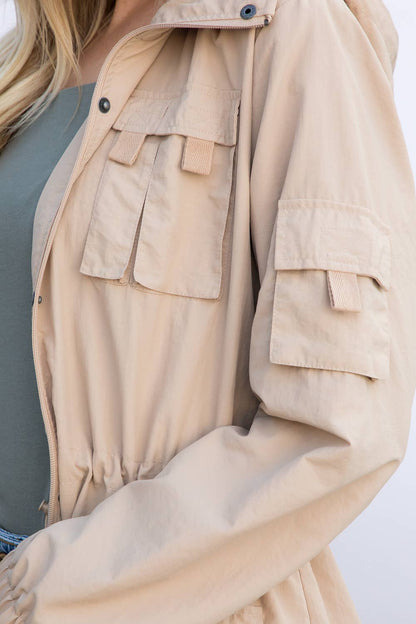 Dry Nylon Long Anorak Hooded Windbreaker