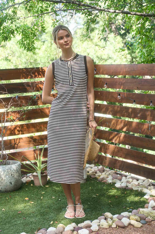 Striped Henley Midi Dress