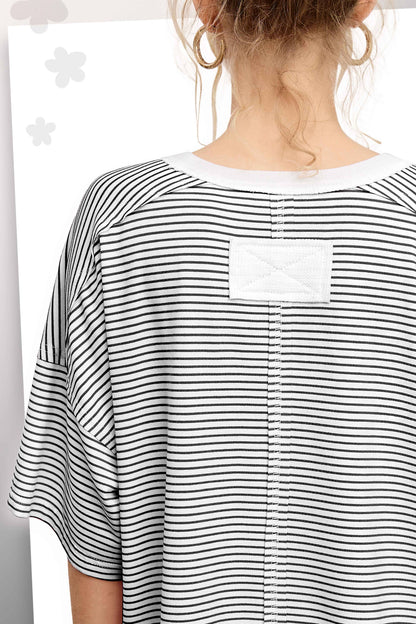 Striped Drop Shoulder Short Sleeve Top