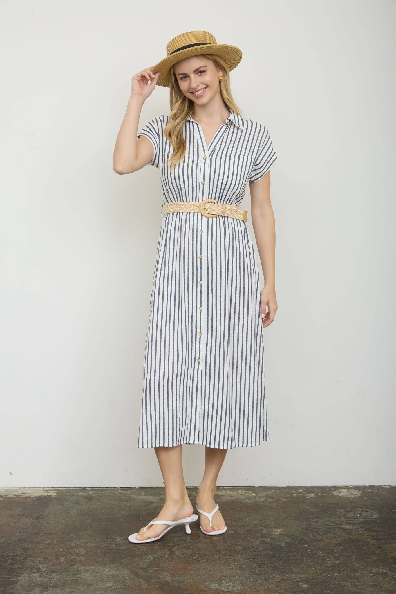 Francesca Striped Belted Shirt Dress