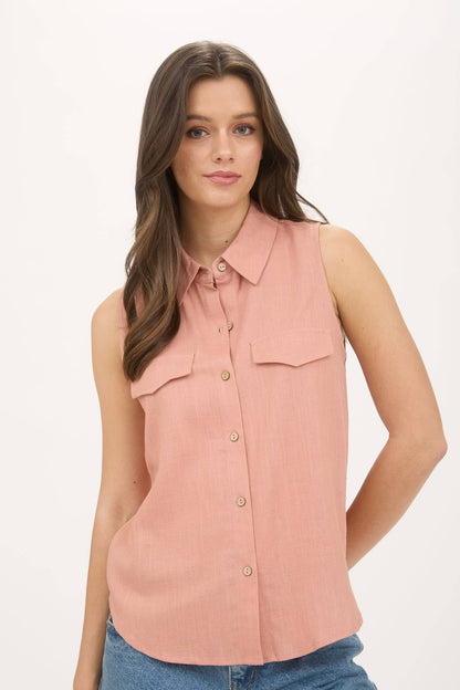 Collared Sleeveless Button Up