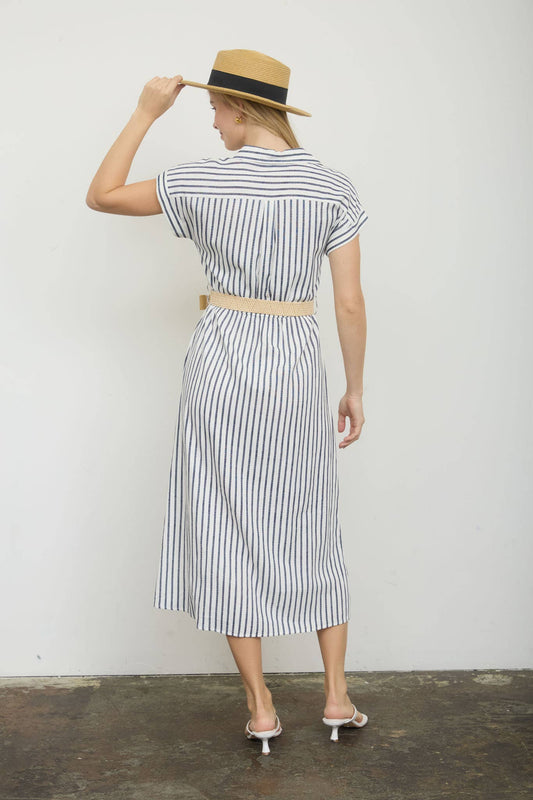 Francesca Striped Belted Shirt Dress