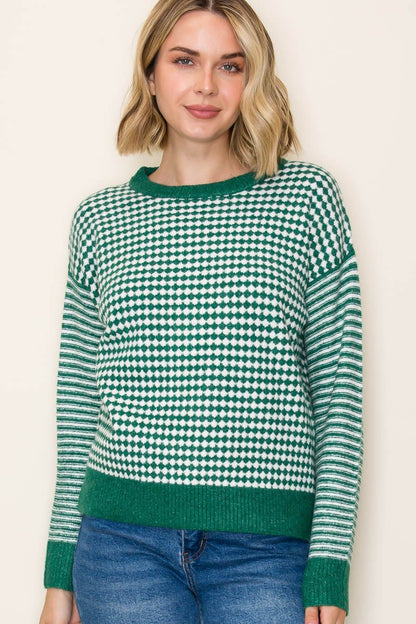 Checkered Sage Sweater