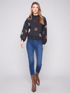 Mock Neck Sweater Floral Embroidery