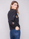 Mock Neck Sweater Floral Embroidery