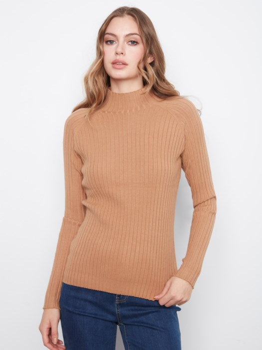 Basic Ribbed Knit Mock Neck