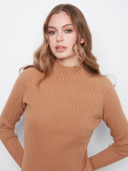 Basic Ribbed Knit Mock Neck
