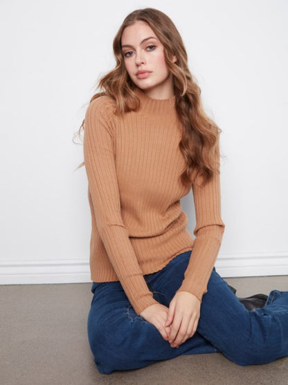 Basic Ribbed Knit Mock Neck