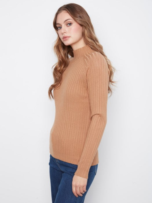 Basic Ribbed Knit Mock Neck