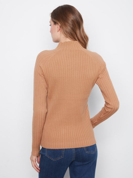 Basic Ribbed Knit Mock Neck