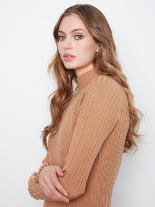 Basic Ribbed Knit Mock Neck