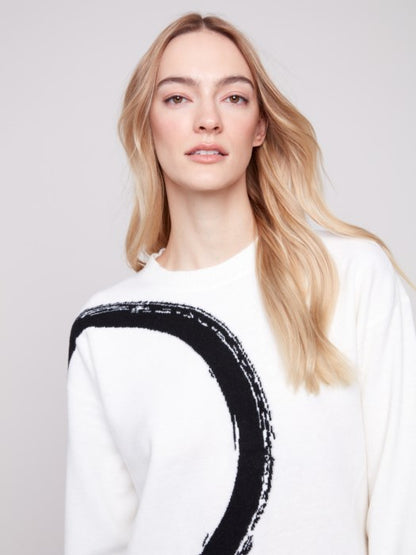 Placed Jacquard Crew Neck Sweater