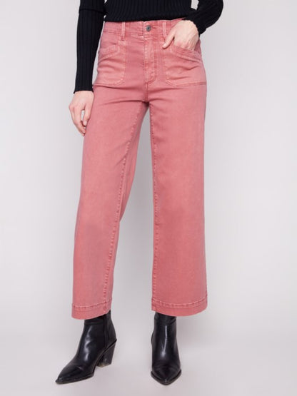 Cropped Wide Leg Stretch Twill Pants - Clearance No Returns