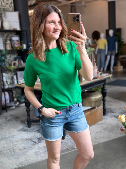 Puffy Sleeve Basic Stretchy Knit Top