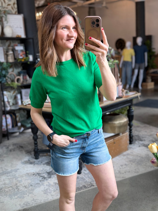 Puffy Sleeve Basic Stretchy Knit Top
