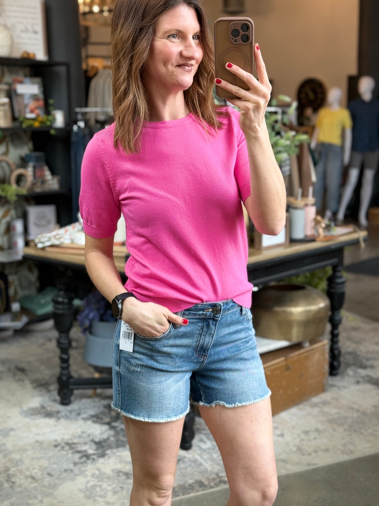 Puffy Sleeve Basic Stretchy Knit Top