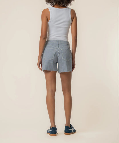 Blue Striped Jane High Short w/raw hem