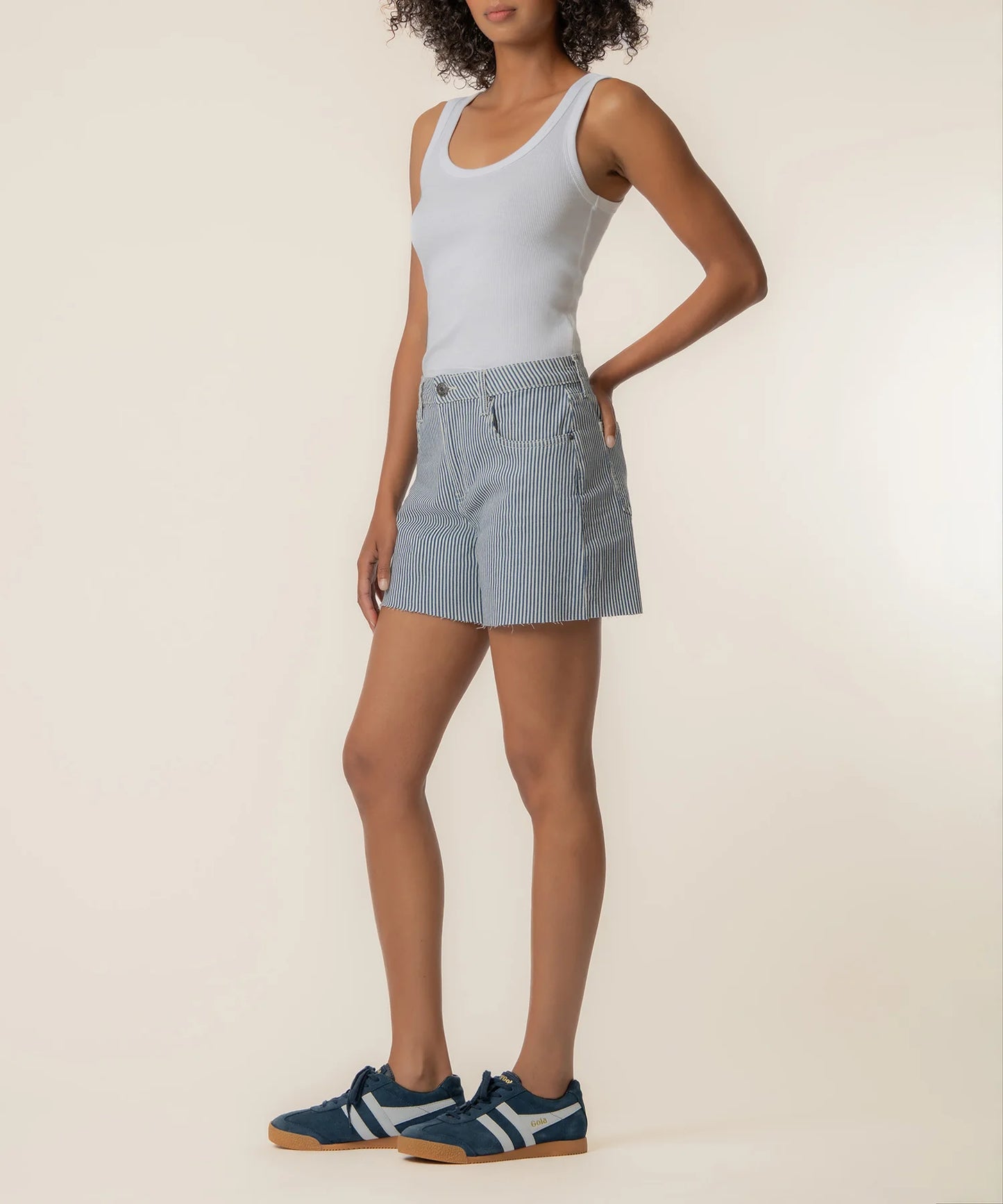 Blue Striped Jane High Short w/raw hem
