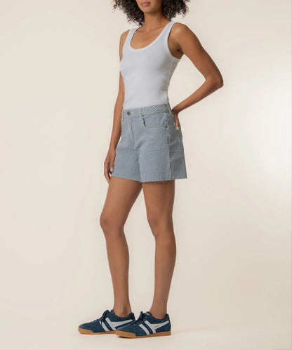 Blue Striped Jane High Short w/raw hem