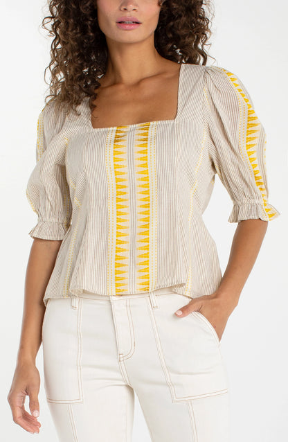 Half Sleeve Square Neck Tie Back Woven Top