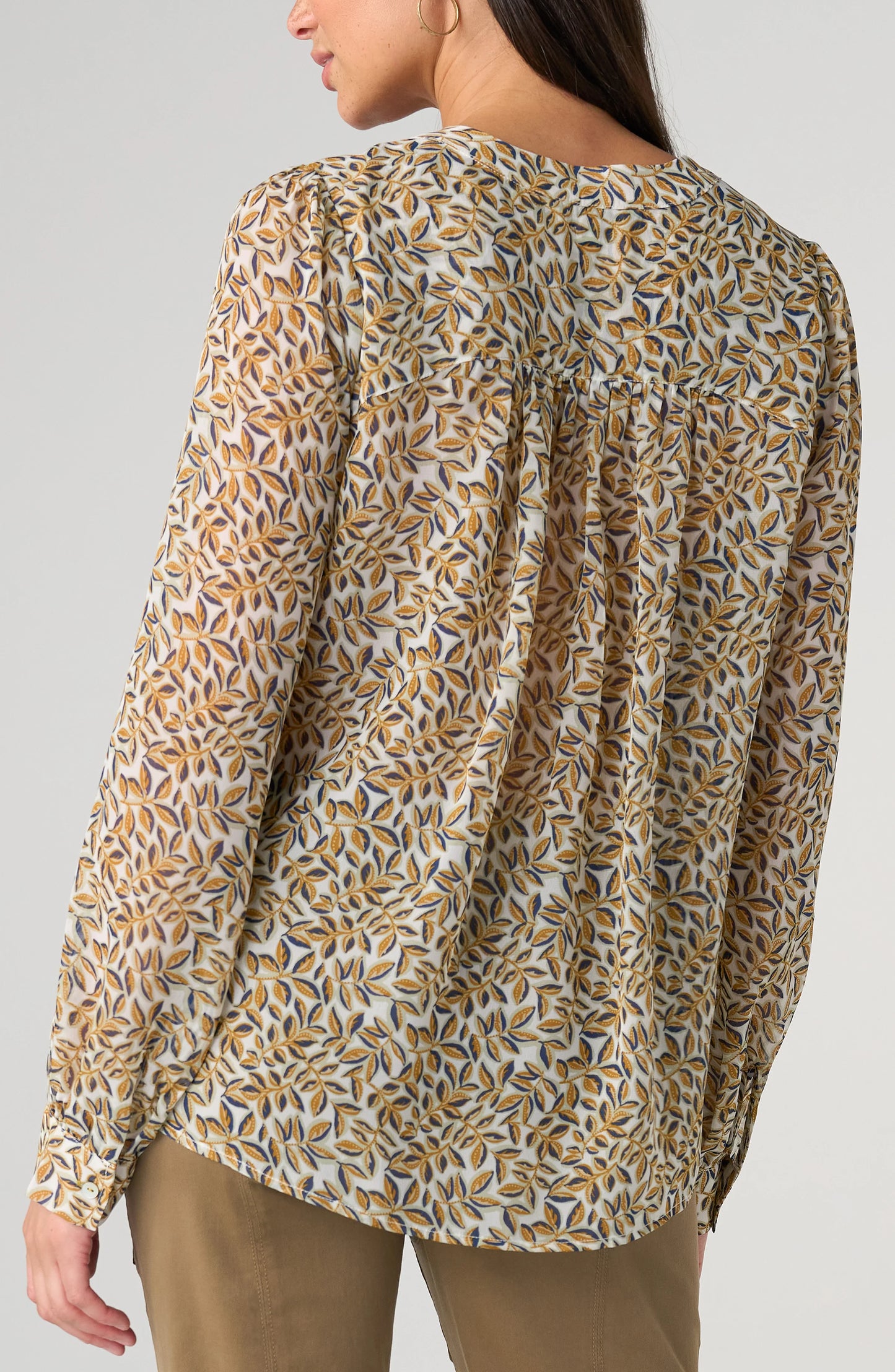 Long Sleeve Lace Up Woven Blouse