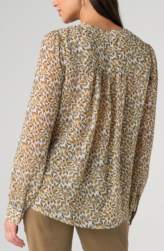 Long Sleeve Lace Up Woven Blouse