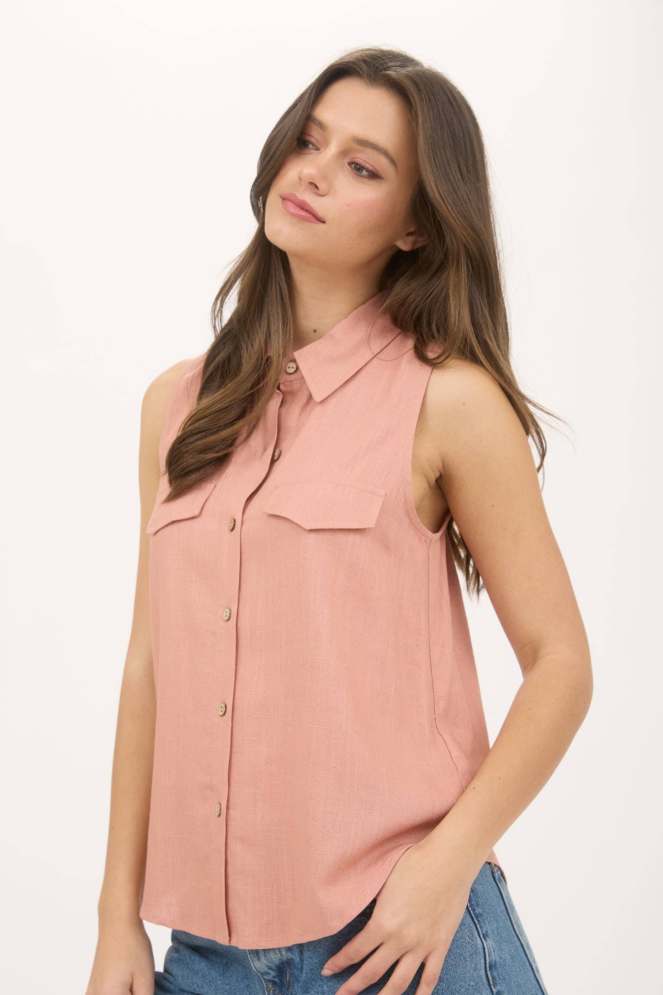 Collared Sleeveless Button Up