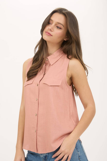 Collared Sleeveless Button Up