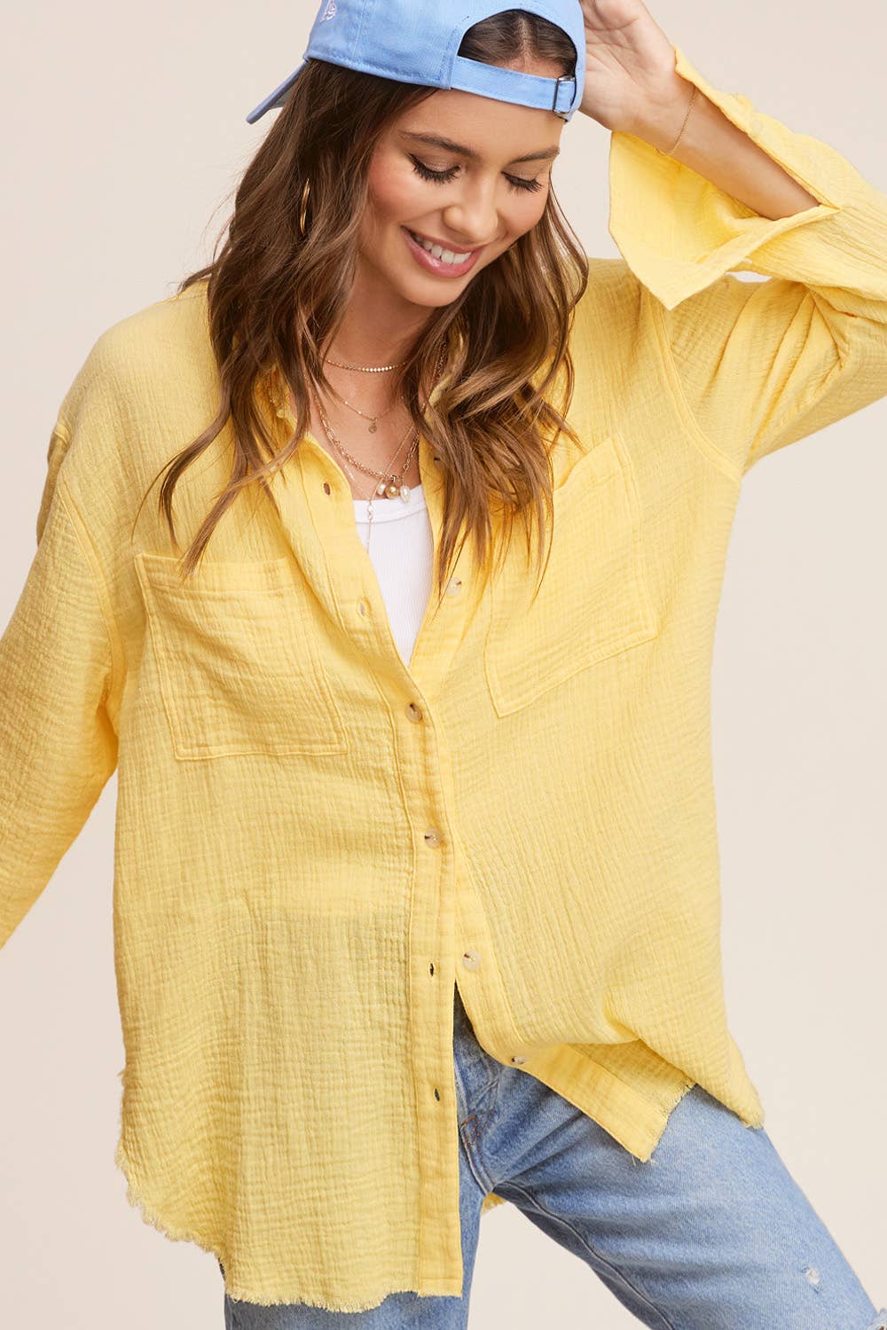 Washed Crinkled Gauze Button Down Shirt
