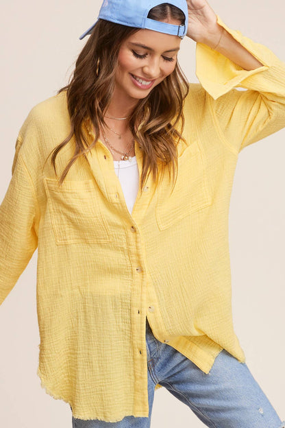Washed Crinkled Gauze Button Down Shirt