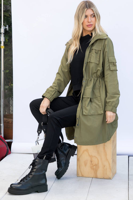 Dry Nylon Long Anorak Hooded Windbreaker