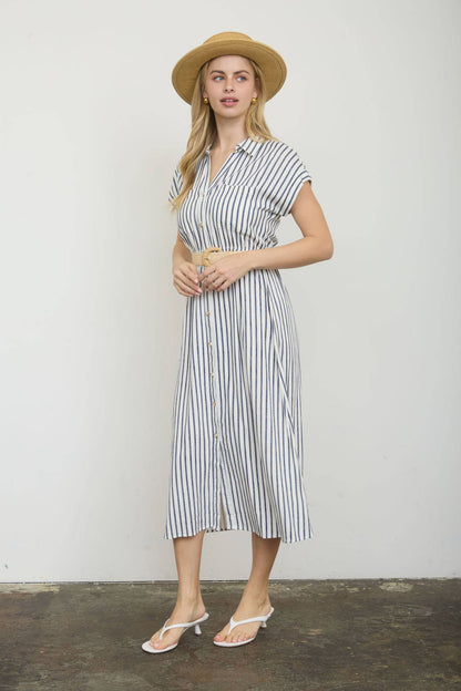 Francesca Striped Belted Shirt Dress